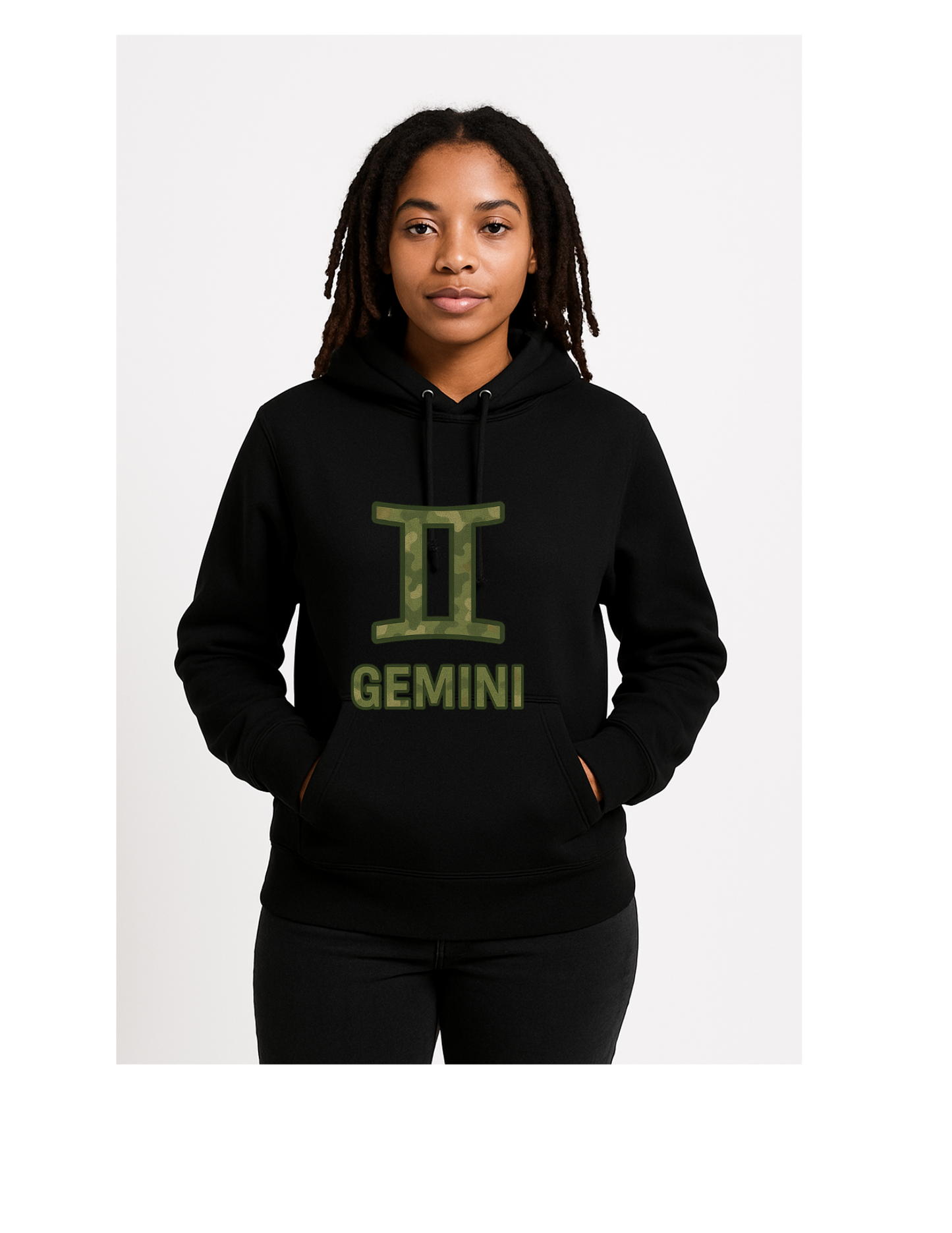 Black zodiac hoodie with camo