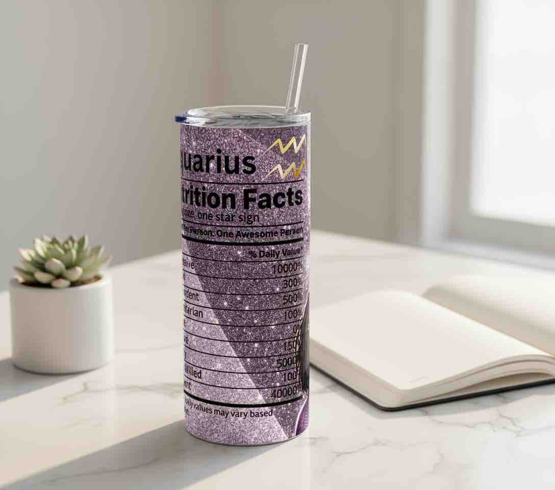 Zodiac Glitter Tumbler – 20 oz Stainless Steel Skinny Cup with Straw | Astrology Drinkware