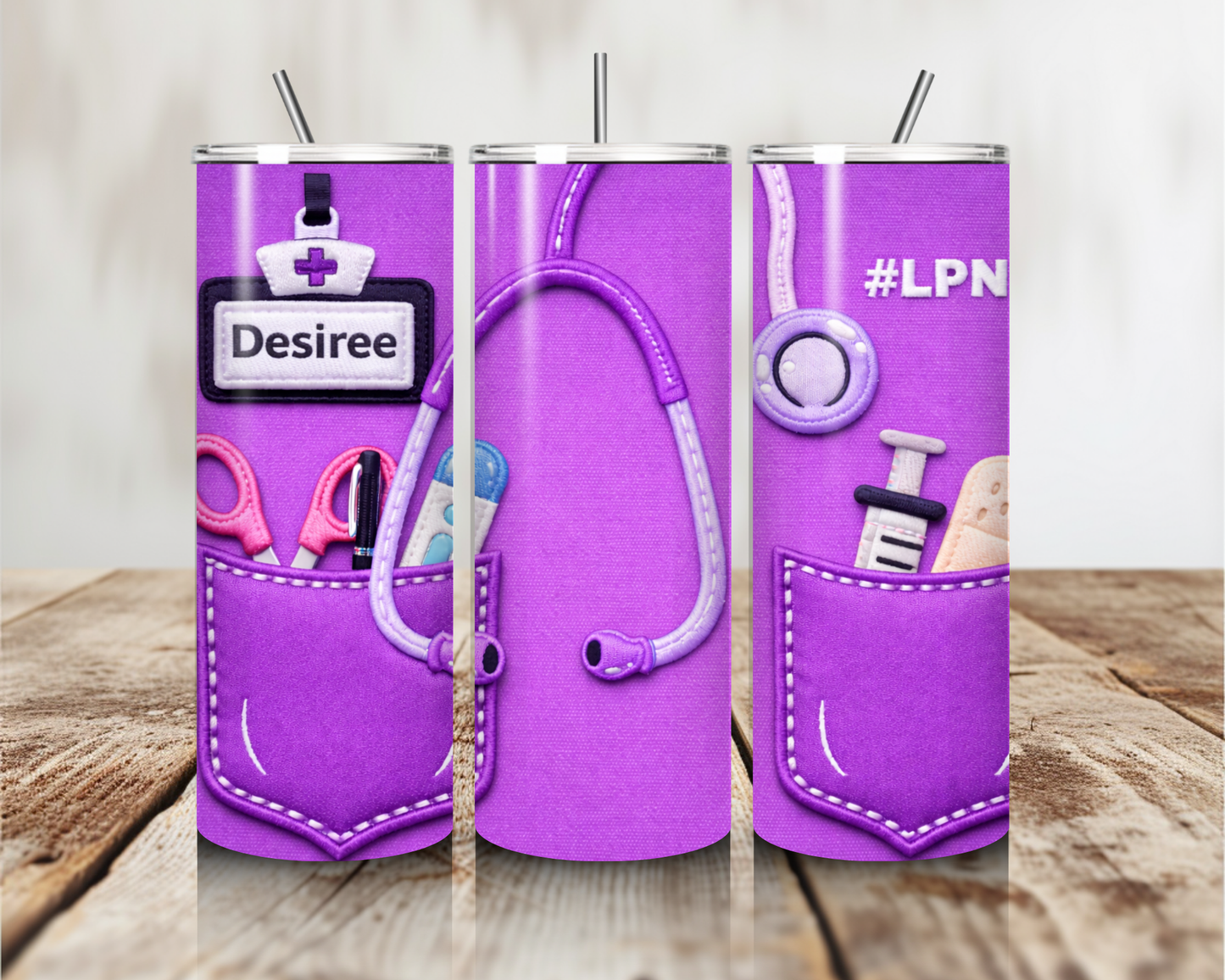 Scrub top 20 oz skinny tumbler LPN or RN (add your name)
