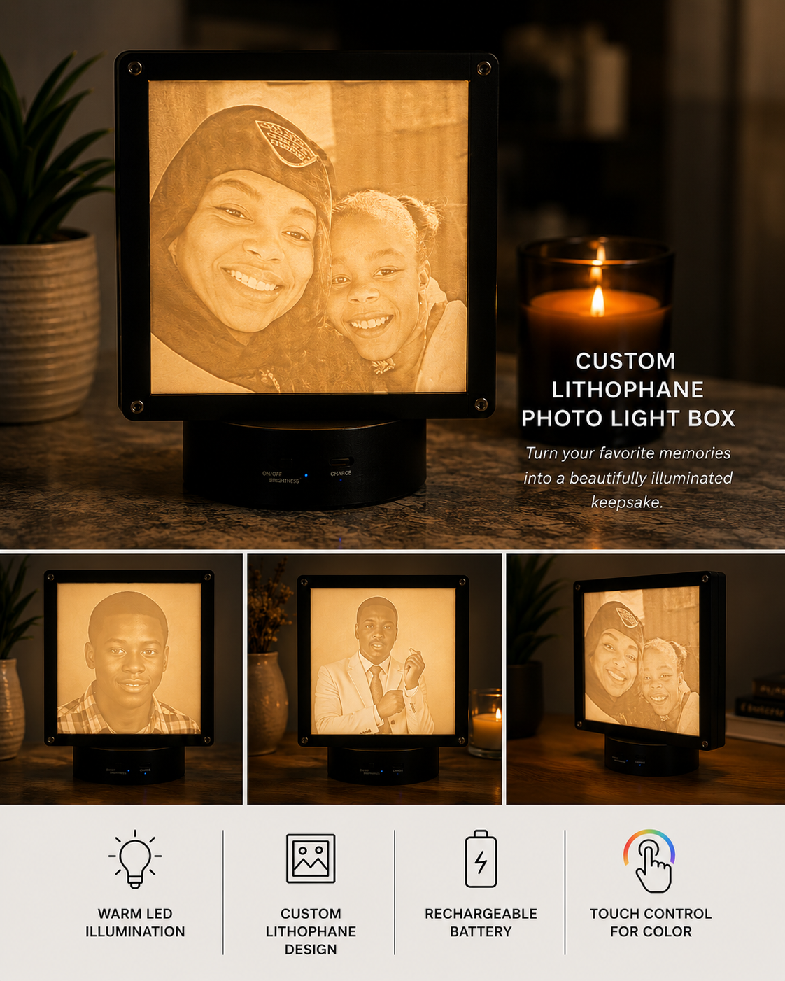 Custom 3D printed lithophane photo box