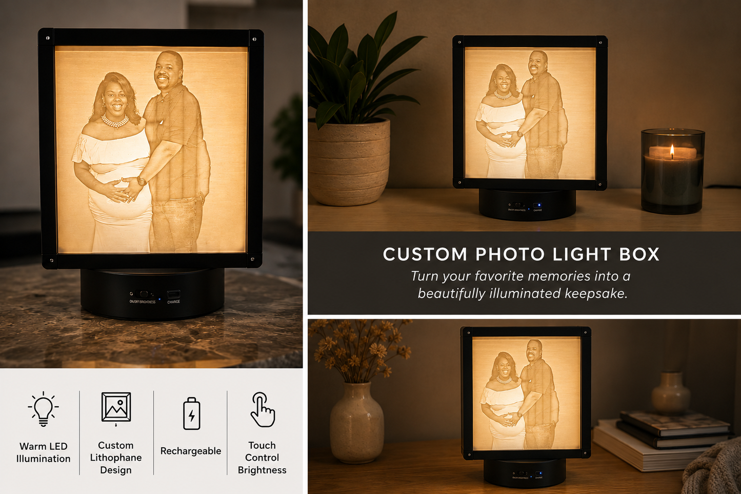 Custom 3D printed lithophane photo box