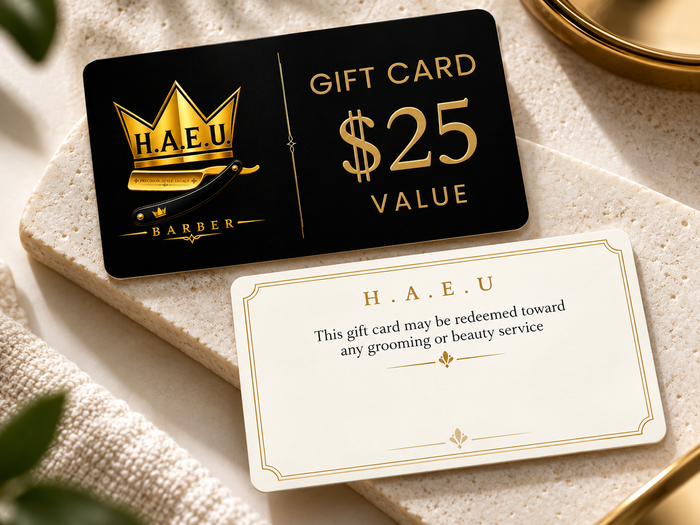 $25 H.A.E.U. card front and white back mockup