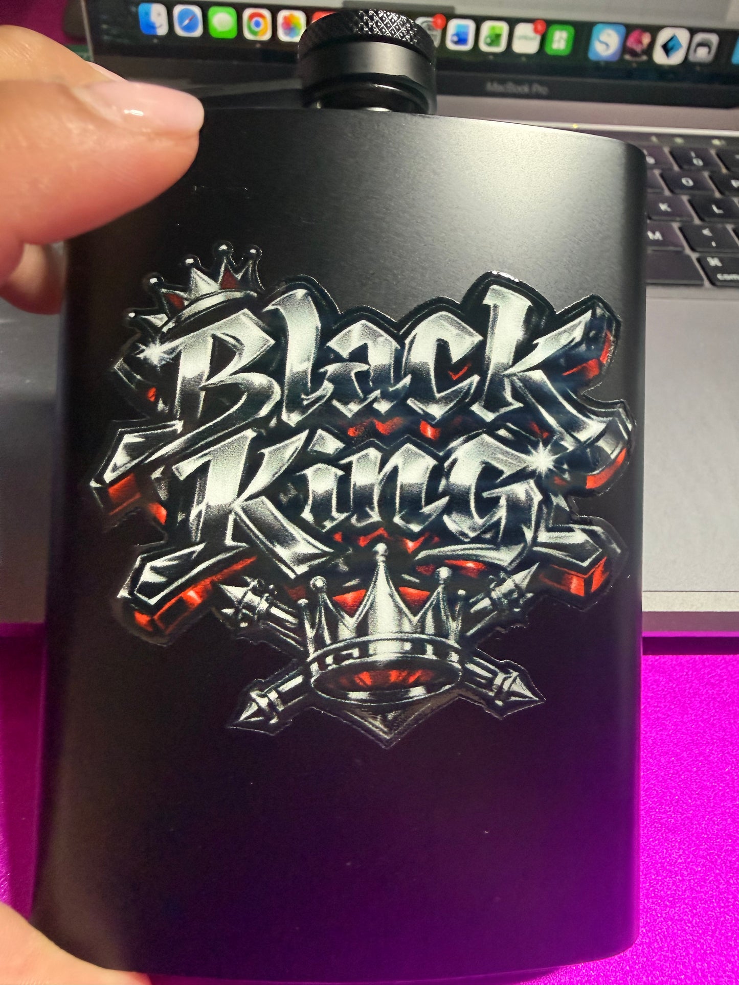 Black King 8 oz stainless steel flask