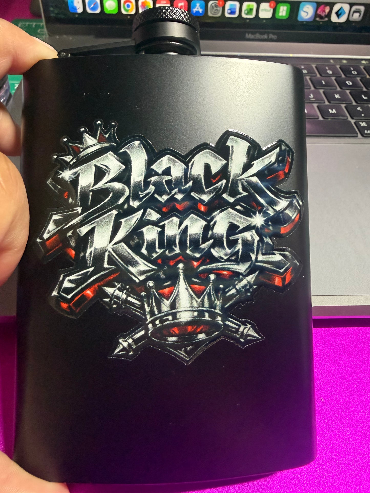 Black King 8 oz stainless steel flask