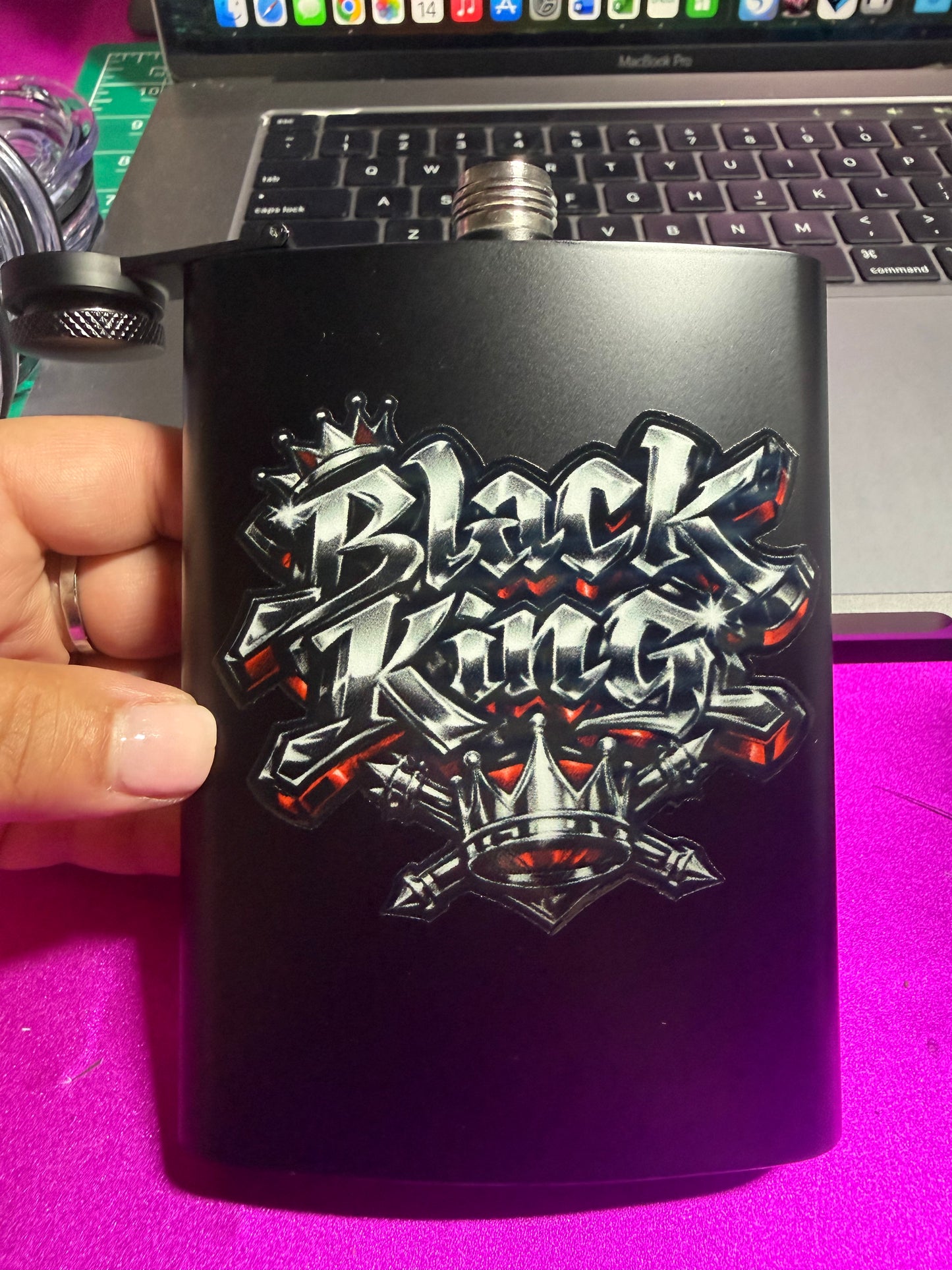 Black King 8 oz stainless steel flask