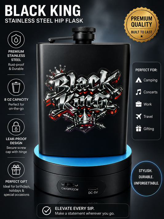 Black King 8 oz stainless steel flask