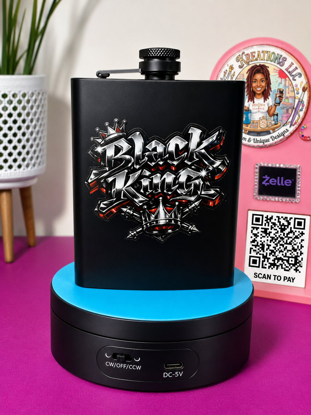 Black King 8 oz stainless steel flask