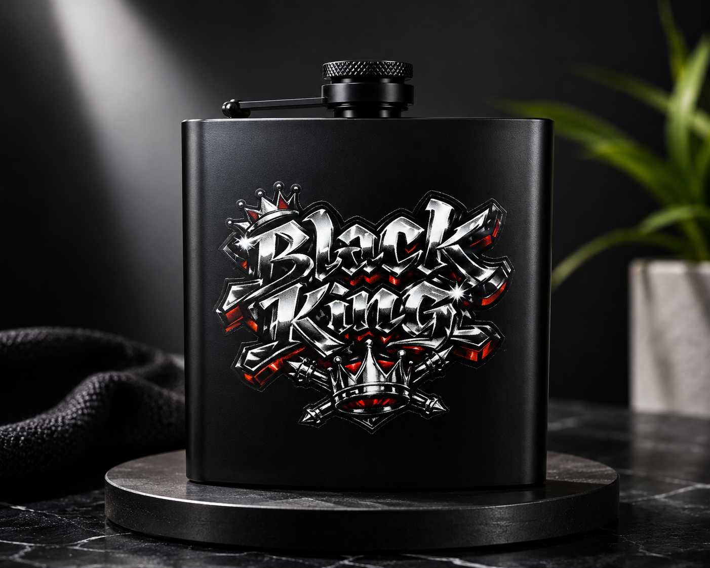 Black King 8 oz stainless steel flask