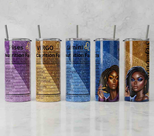 Zodiac Glitter Tumbler – 20 oz Stainless Steel Skinny Cup with Straw | Astrology Drinkware
