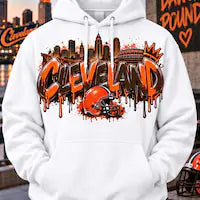 Cleveland DTF design on white hoodie
