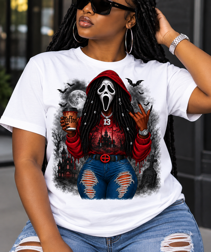 Coffee Hits Different horror design on red hoodie
