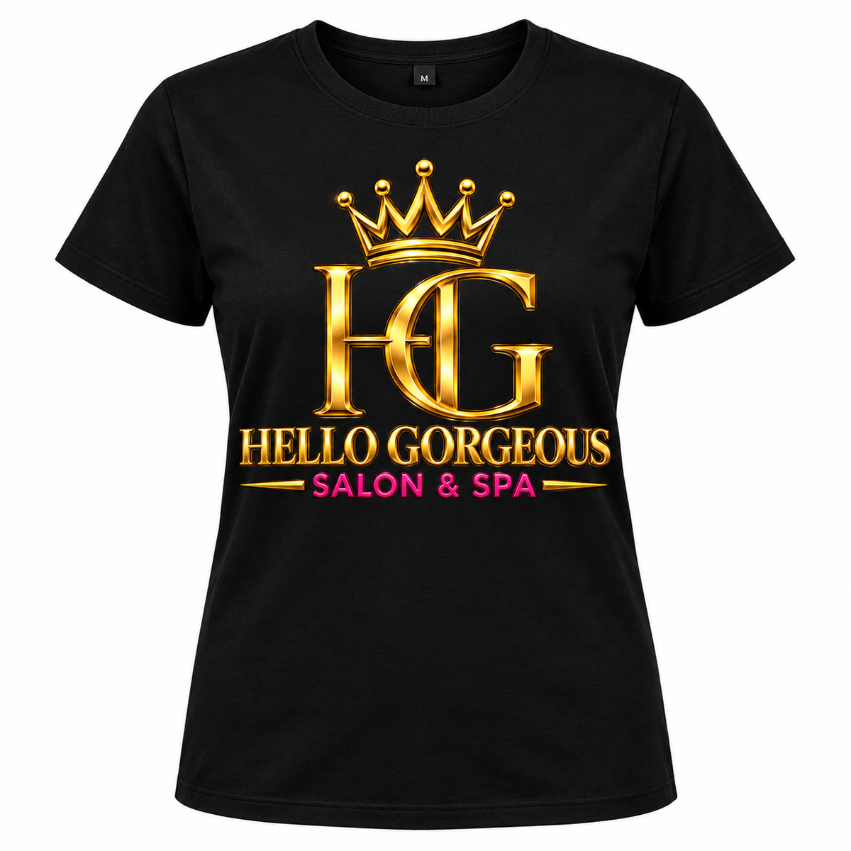 Hello Gorgeous Salon & Spa black T-shirt mockup