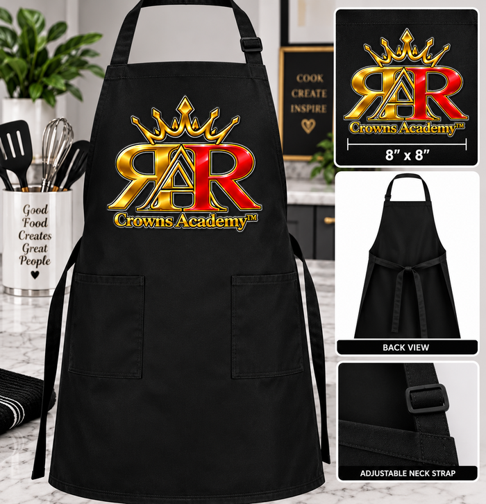 RAR Crown Academy black salon and barber apron