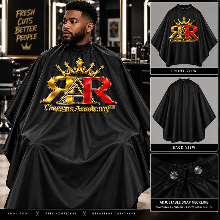 RAR Crown Academy salon and barber cape