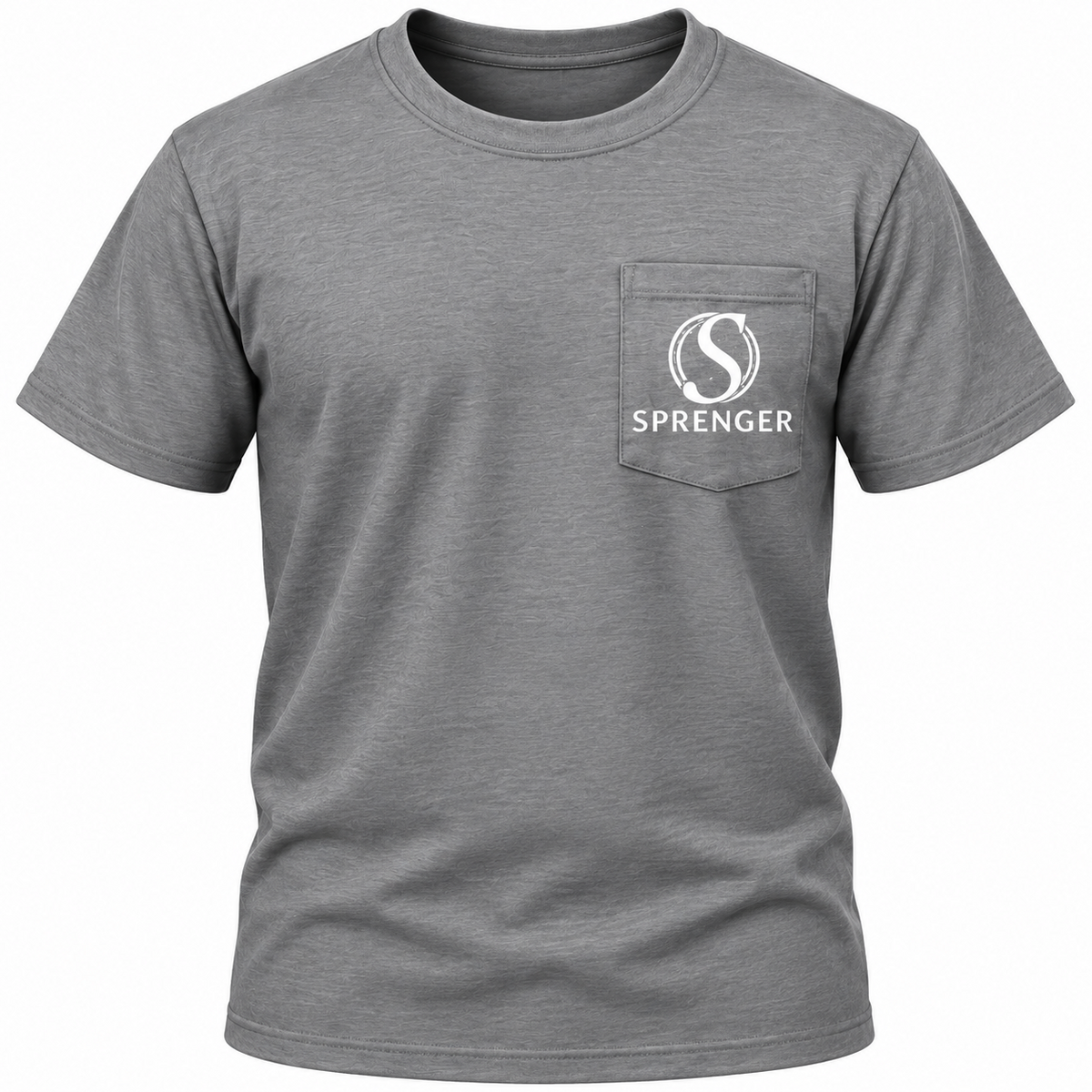 Gray Sprenger T-shirt front with pocket logo